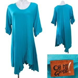 Oh My Gauze Teal Lagenlook shark bite Tunic Top